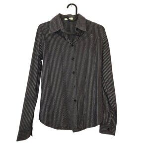 Vintage KOOKAI Womens Long Sleeve Metallic Stripe button up, size S